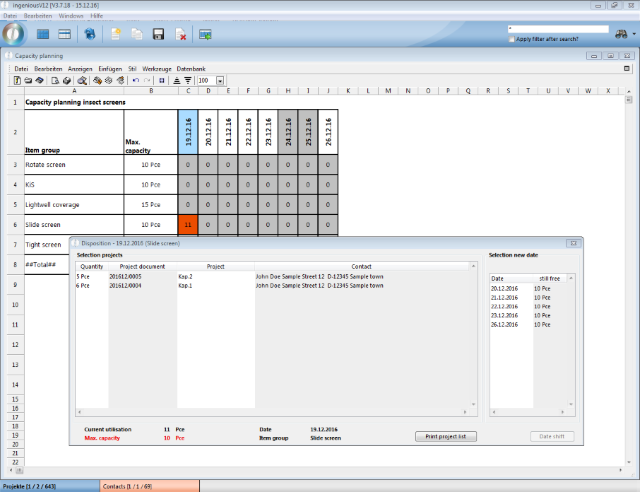 Printing the projects of distribution
