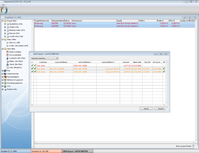 Collected debits of one customer