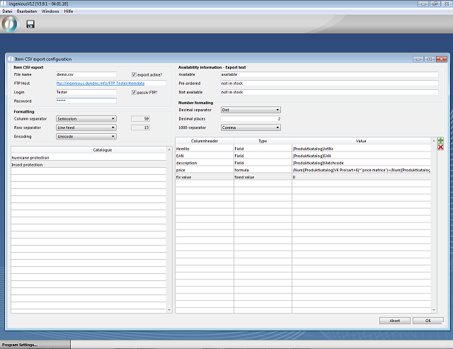 Generic item-export - Settings