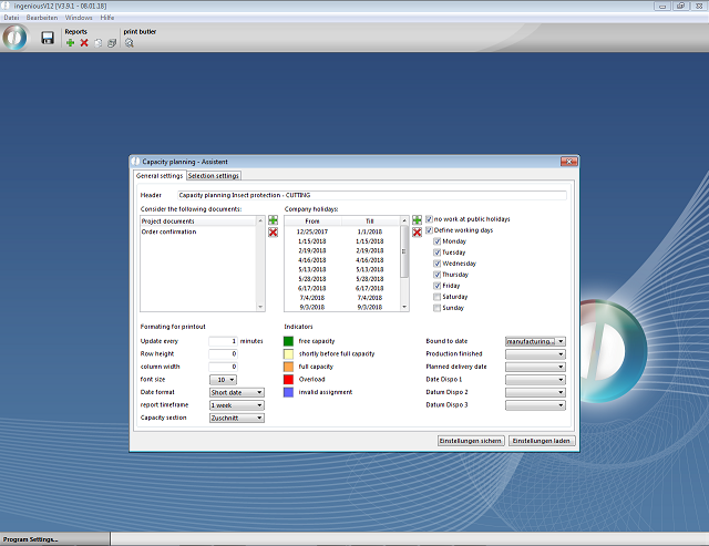 Extended capacity planning - Settings