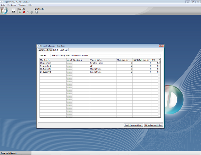 Extended capacity planning - Settings