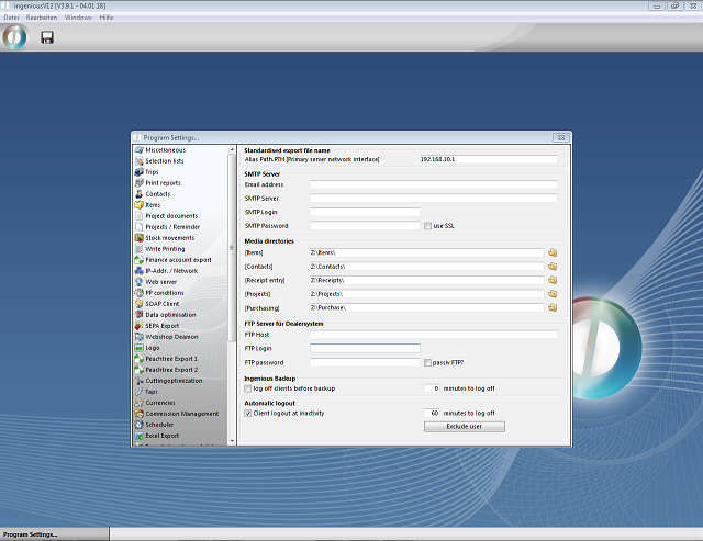 Logout inactive clients - Settings