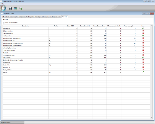 Upgrade-Check part lists