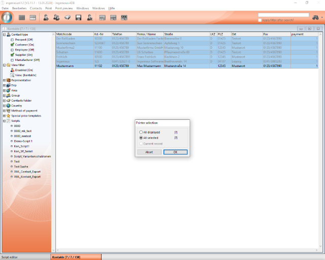 Selection of the contacts to be exported