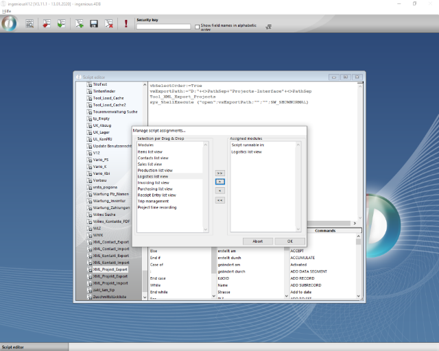 Script assignment for projects XML export