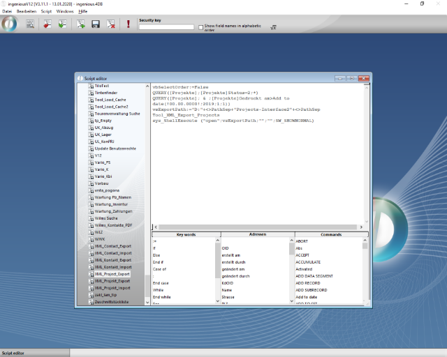Script for the direct export of projects