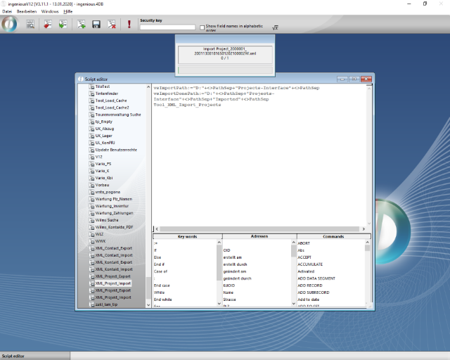 Import of project data record