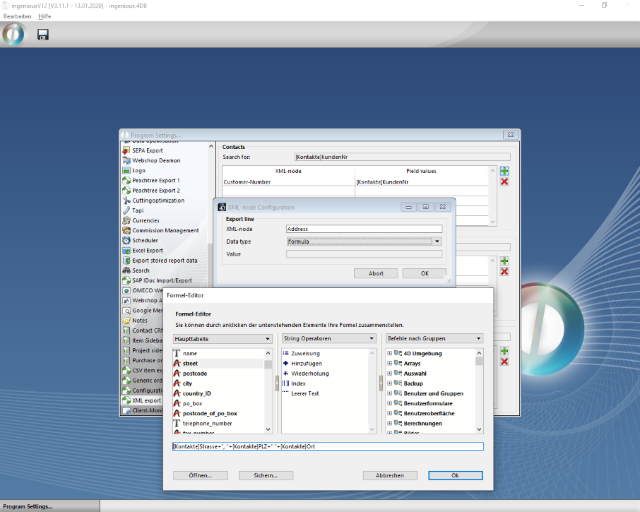 Configuration of an XML node for a formula