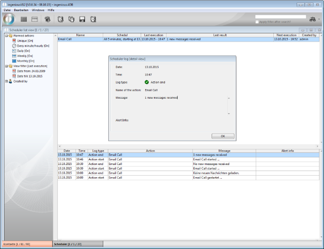 Success message email call