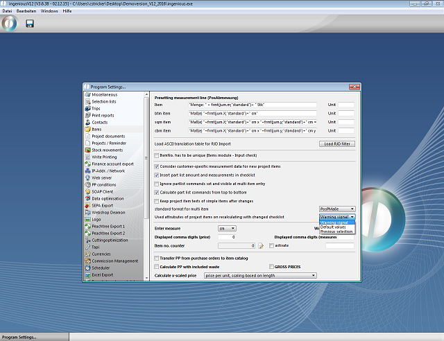 Global setting recalculation