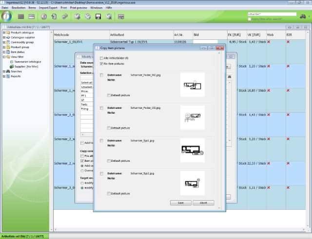 Selection and labelling of the pictures to be copied