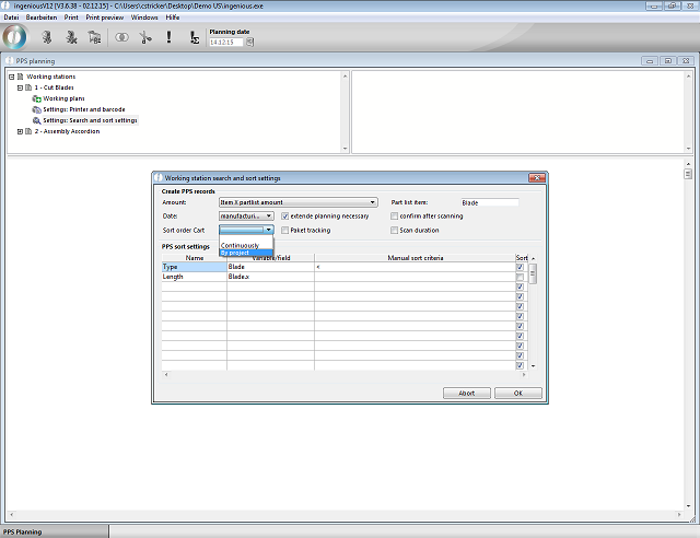 Configuration of the sorting
